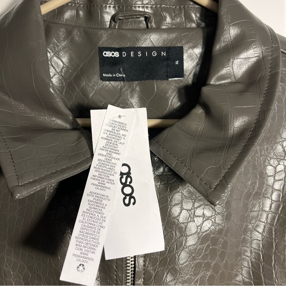NEW ASOS DESIGN Harrington Faux Leather Jacket Men’s Size Extra Large Gray - Picture 5 of 7